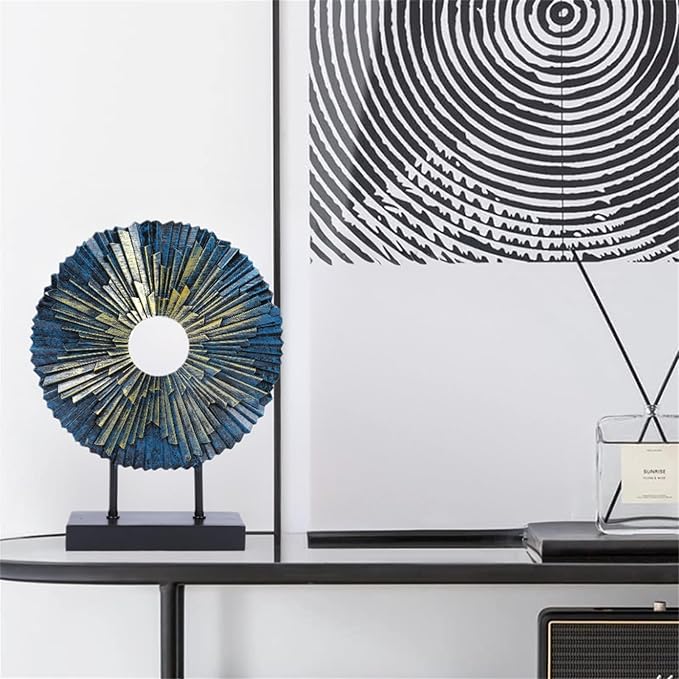 HODESumPure Gold Luxury Round Decorative Sculpture Statue Above Cabinet Home Decorations for Living Room Kitchen Fireplace Mantel Office Bookshelf Table Top Home Decor Accents (Blue)