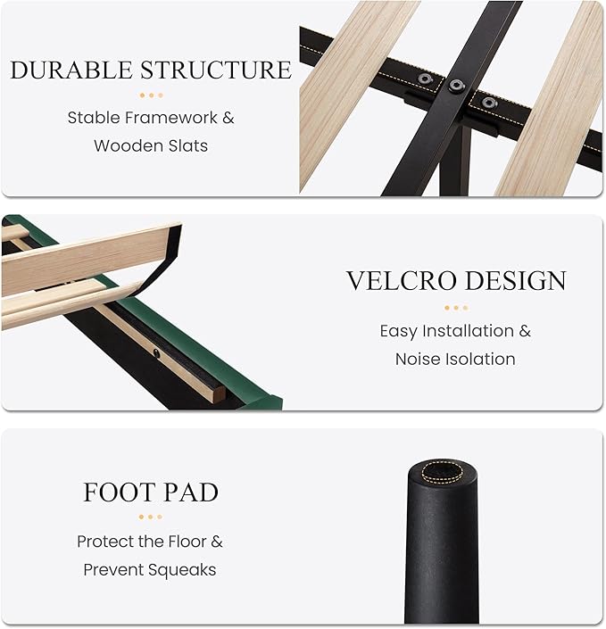 SHA CERLIN Full Size Velvet Bed Frame with Vertical Channel Tufted Wingback Headboard, Upholstered Platform Bed with Wood Slats, No Box Spring Needed, Easy Assembly, Green