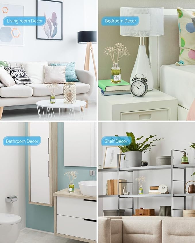 MIZZEO Reed Diffuser Set, White Jasmine 6.76 fl oz Highly Scented Room Diffuser Home Fragrance Essential Oil Reed Flower Diffuser, House Bedroom Office Decor & Gifts