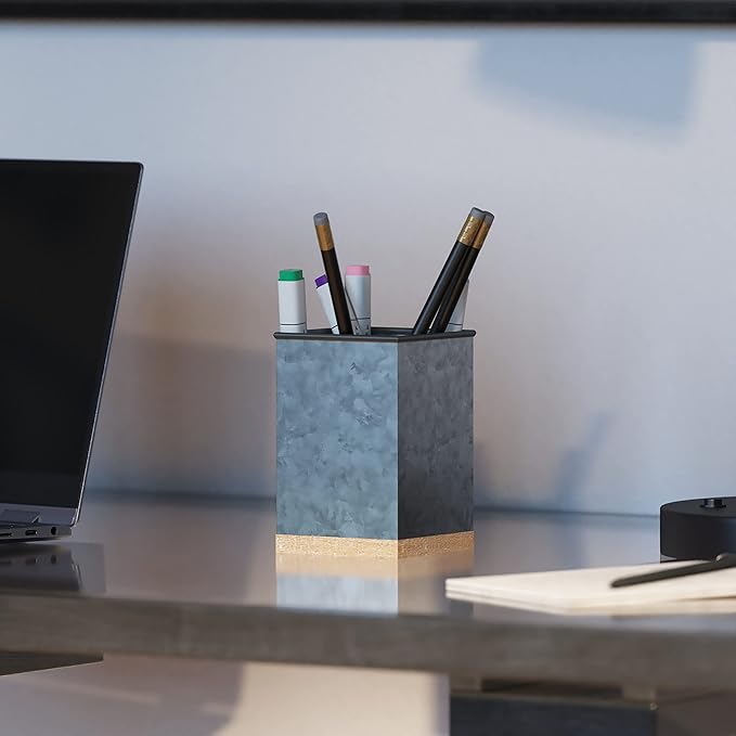 HBCY Creations 3 Piece Galvanized Metal Desk Organizer Set - Rustic Mail Organizer For Desktop - Great For Industrial Home Decor! Makeup Organizer For Vanity