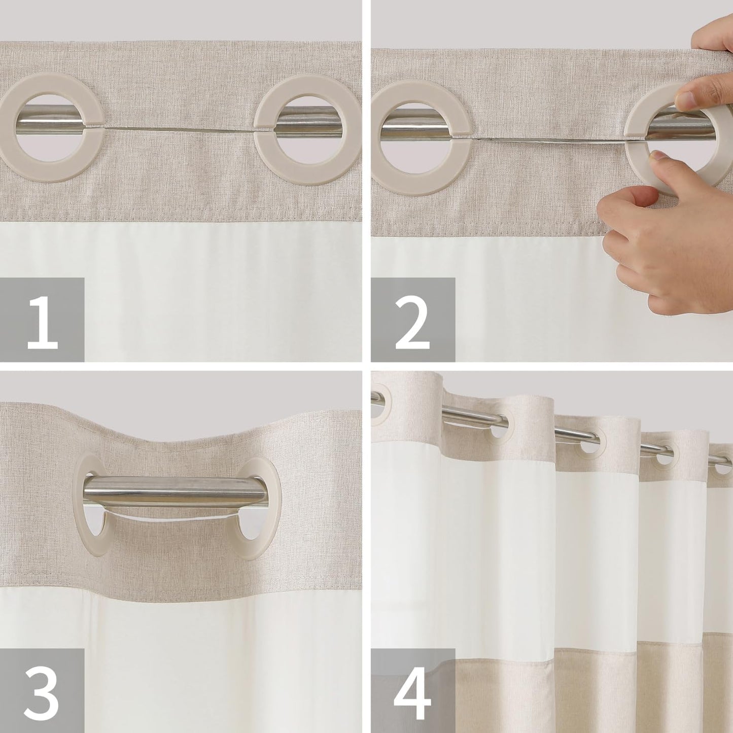 Extra Long No Hooks Needed Linen Textured Shower Curtain with Snap-in Fabric Liner Set,Cream Hotel Luxury Decor Shower Curtains for Bathroom,Waterproof & Washable,71Wx86H