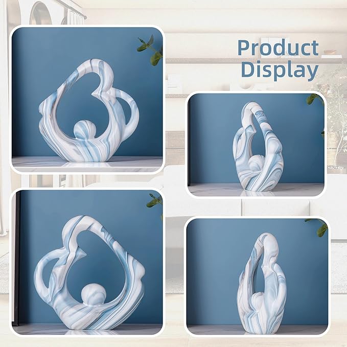 Abstract Sculptures Home Decor Ceramic Statue, Blue Sculpture Coffee Table Decor for Living Room, Dining Room Table Centerpieces, Abstract Art Desktop Decoration