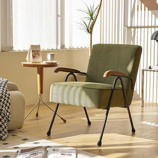 MFFM Fabric Armchair, Modern Accent Chair High Back, Living Room Chairs with Metal Legs and Soft Padded, Sofa Chairs for Home Office,Bedroom,Dining Room (Green)