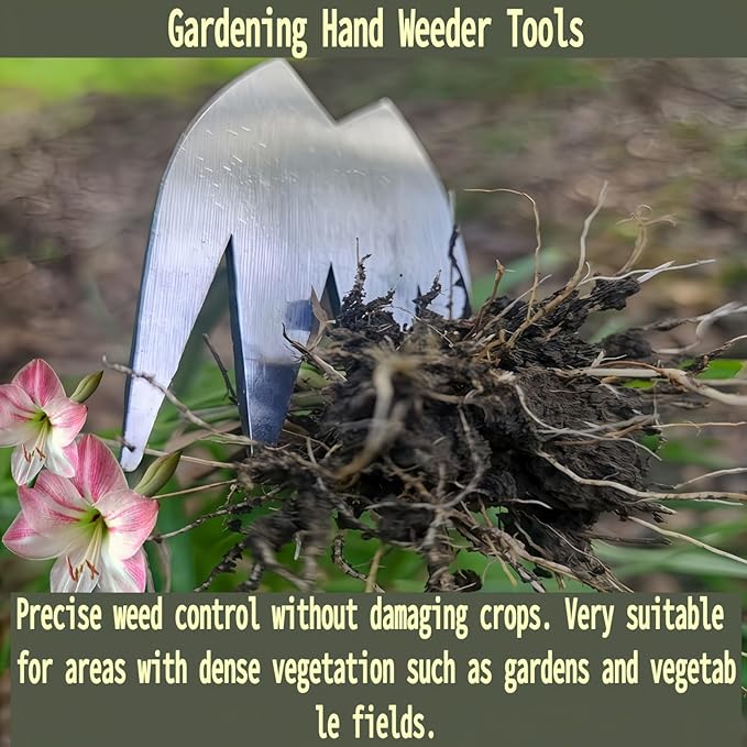 Weed Puller Tool,Portable Garden Weeder Tool,2025 New Gardening Weeding Tools, Hand Weeder Tool with Handle, 4 - Tooth Manganese Steel for Gardening Backyard Farm