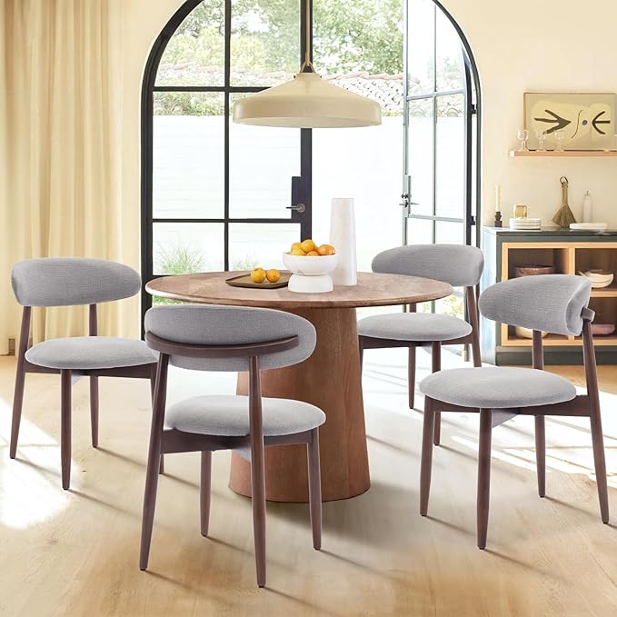 COLAMY Wooden Dining Chairs Set of 4, Modern Fabric Upholstered Kitchen Chairs, Farmhouse Dining Room Chair with Foot Pegs, Light Grey