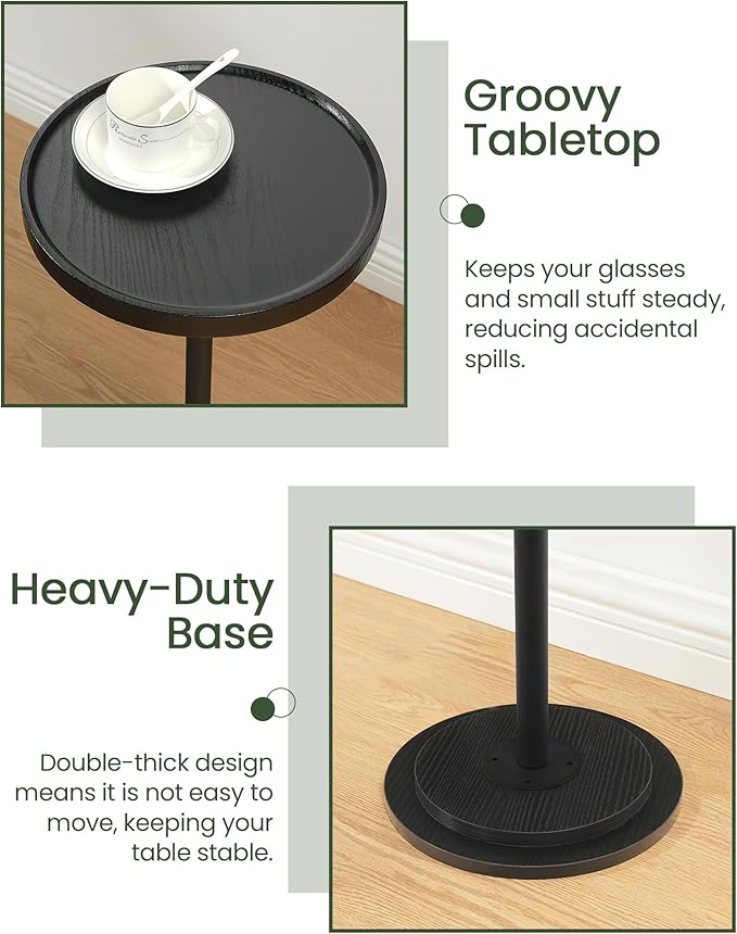 Small Round Side Table, Drink Table for Small Spaces, Pedestal Cocktail Table, Thickened Base, for Living Room, Bedroom, Office, Black TBZ30BB