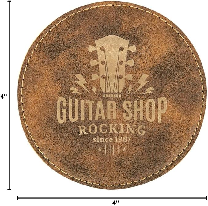 Custom Engraved Coasters | Personalized Leather Coaster | Set of 6 | Drink Coasters with Holder | Laser Engraved | Tabletop Protection | Gift for Couples (Round 4", Rustic w/Gold)