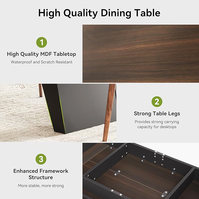 LITTLE TREE 71-Inch Dining Table, Rectangular Kitchen Table for 4-6 People, Heavy-Duty Furniture Legs, Multi-Functional Kitchen/Dining/Living Room Furniture, Black