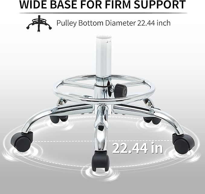 Drafting Stool (Height Adjustable Office Chair with Footrest 19.5"-26.6")(Drum Stool with Back) Space Saving Tattoo Chair (Gray)