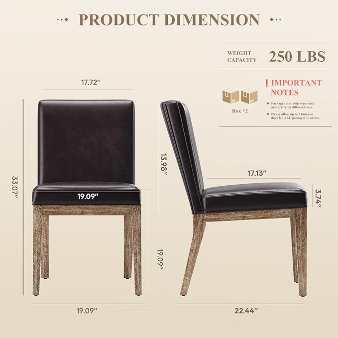 Wooden Dining Chairs Set of 4, Modern Leather Upholstered Dining Room Chair, Kitchen Side Chairs, Farmhouse Dinner Chair with High Back for Kitchen, Brown