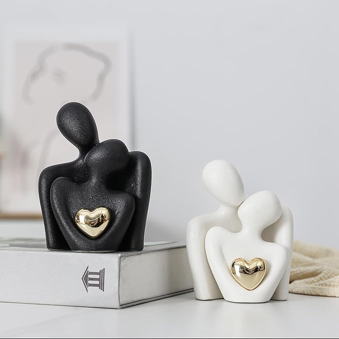 Ceramic Couple Statue - Modern Shelf Decor Knick Knacks for Shelves, Valentine's Day Wedding Gifts, Home Decor for Living Room, Bedroom, Bookshelf & TV Stand - Small Figurines(Black)