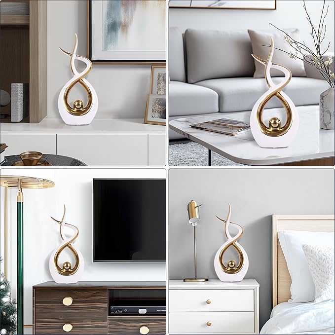 Gold Modern Sculpture Table Decorations, Ceramic Knick Knacks Statues for Living Room Decor, Tv Stand and Desk Decor, Suitable for Coffee Tables and Shelf Decorations, Great Gift Idea
