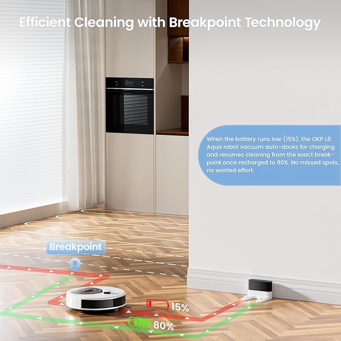 OKP LiDAR Robot Vacuum and Mop, 450ml Visible Dustbin, Upgraded 190° PSD Obstacle Avoidance, Customized Cleaning, Multi-Floor Mapping, 150 Mins Runtime, WiFi/Alexa/APP, Pet Hair & Carpets, White