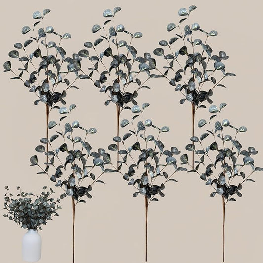 RyddeligHome 6 Branches Artificial Long Eucalpytus Stems for Tall Vase, Eucalyptus Centerpieces for Tables, 23" Dusty Green Faux Stems for Vase, Realistic Greenery Branches Fillers for Home Décor