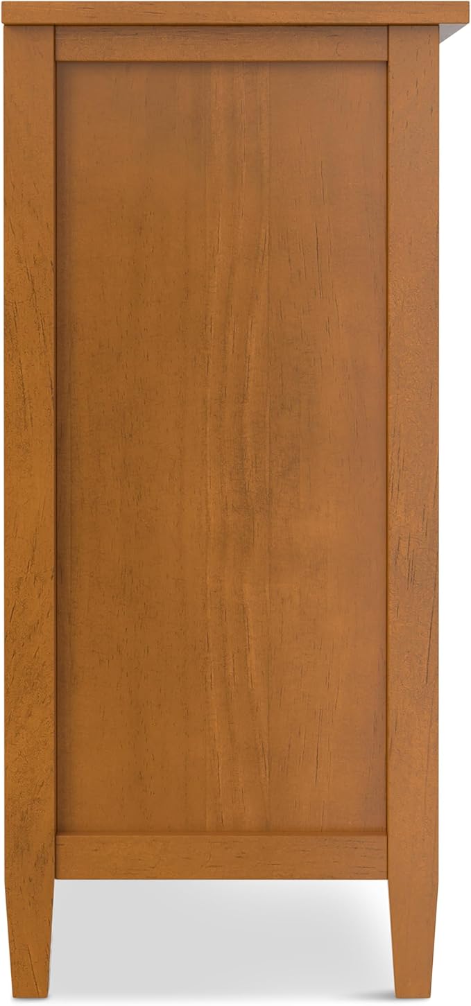 SIMPLIHOME Warm Shaker Console Table - 57 Inch Wide Solid Wood Sofa Table in Light Golden Brown, Transitional Bookcase for Entryway or Living Room with 8 Open Storage Cubbies and Square Tapered Legs