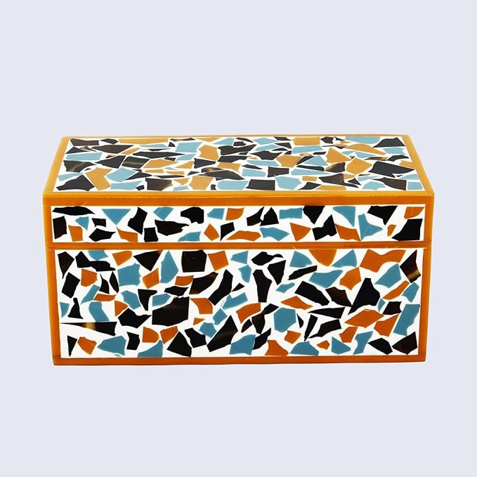 Handicrafts Home Handmade Mosaic Collection Decorative Jewelry Box Organizer – Keepsakes, Trinkets, and Home Decor – Antique Coffee Table Storage, Memory Box, Farmhouse Style Decor Gold, 10x5x5