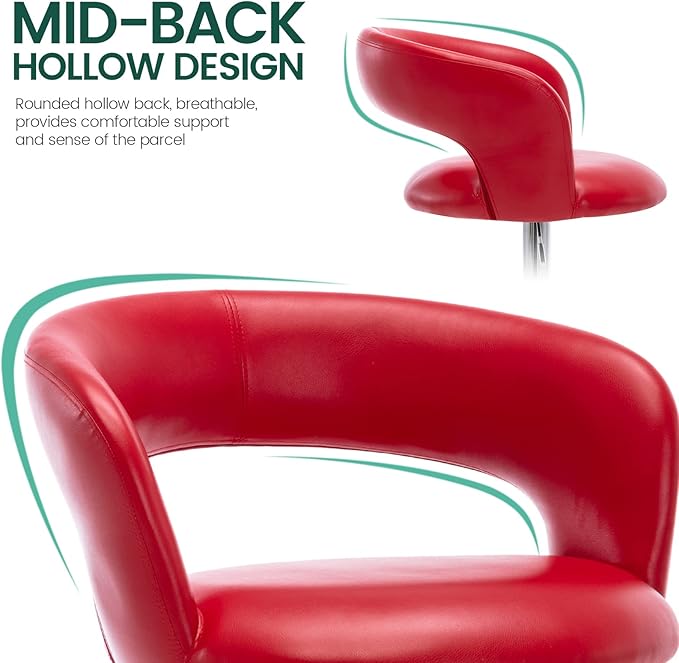 Brage Living Wide Bar Stool, Modern PU Leather Swivel Adjustable Barstool with Hollow Back and Arms, Upholstered Airlift Counter Height Bar Chair for Kitchen Dining (Red)