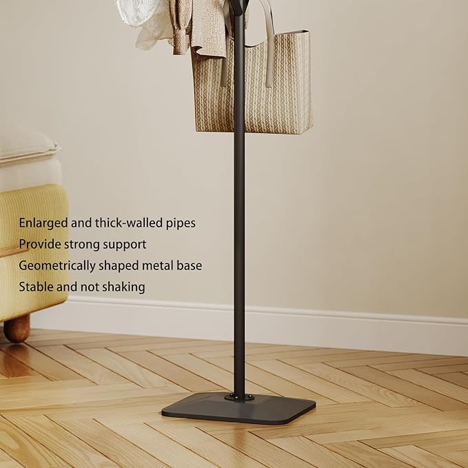 Modern Coat Rack Freestanding,Metal Standing Coat Rack Coat Tree with a geometric cast iron base and hooks,T Shaped Coat Hanger Stand for Coats, Hats, Bags, Purses, for Entryway, Hallway