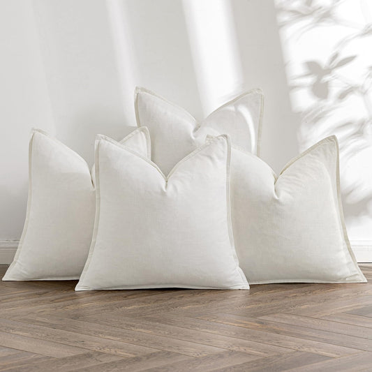 MIULEE Cream Linen Pillow Covers Pack of 4 Christmas Decorative Natural Solid Throw Pillow Covers Soft Accent Boho Farmhouse Couch Pillowcases Modern Home Decors for Living Room Bed Sofa 20x20 Inch