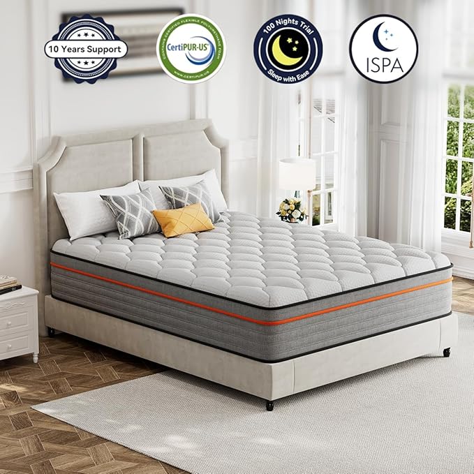 10 Inch Queen Size Mattress, Gel-Infused Memory Foam Mattress - CertiPUR-US Certified, Cooling Support, Pressure Relief, Motion Isolation, Fiberglass-Free