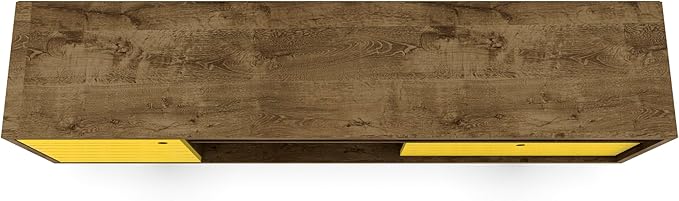 Manhattan Comfort Liberty Mid Century Modern TV Stand for Televisions up to 65 Inches, Bedroom and Living Room Entertainment Center with Storage, Shelves, and Cabinet, 71" Wide, Rustic Brown/Yellow