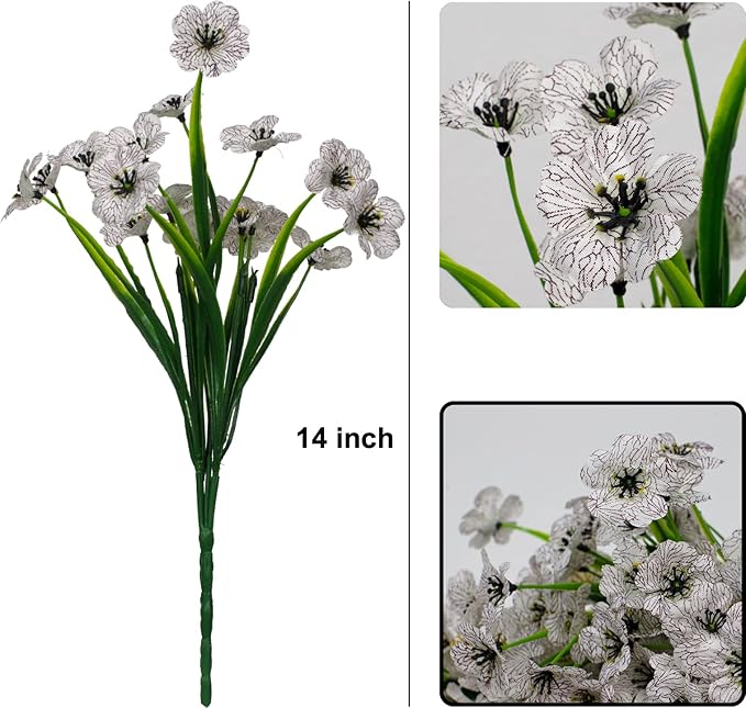 15 Bundles Artificial Flowers Fake Silk Flowers Outdoor UV Resistant Faux Flowers Plastic Fabric Greenery Plants for Hanging Planter Kitchen Home Office Wedding Garden Decoration (White)…