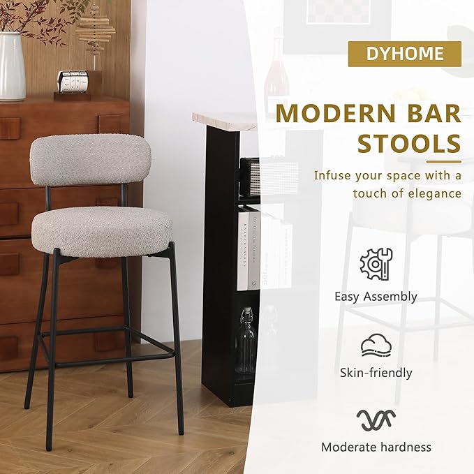 DYHOME Bar Stools Set of 4,Grey 27.56 Inches Counter Height Bar Stools with Back, Mid-Century Modern Bar Chairs for Kitchen Island, Dining Room