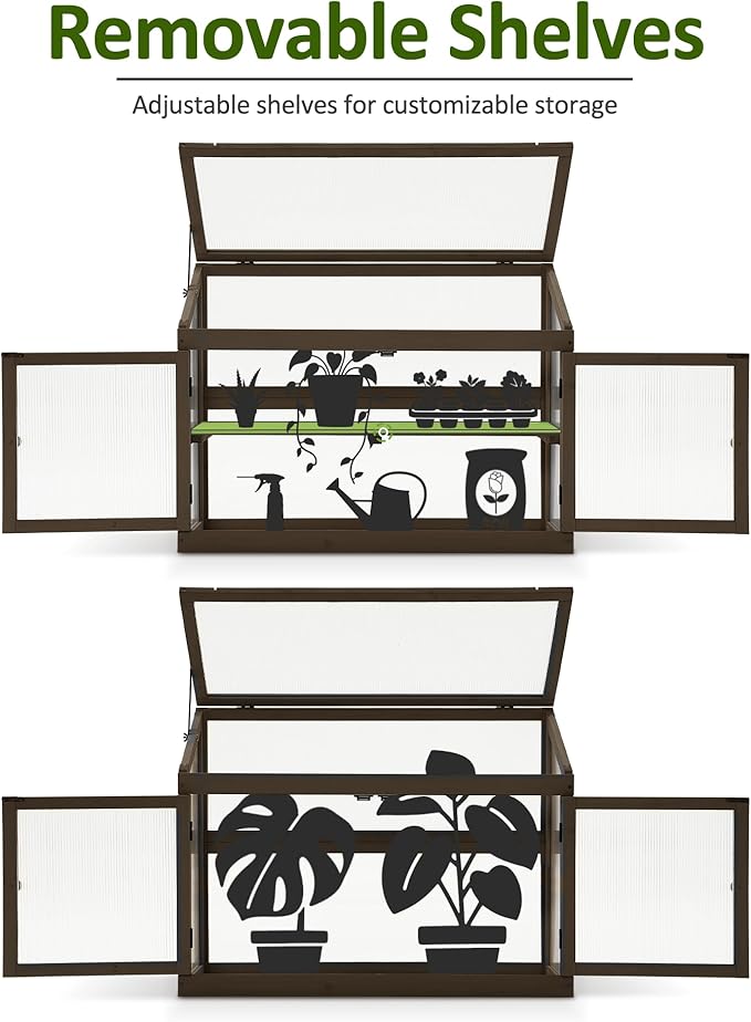 MCombo 2-Tier Wooden Cold Frame Garden Greenhouse Raised Flower Planter Shelf Bed Protection 6057-0160 (Brown)