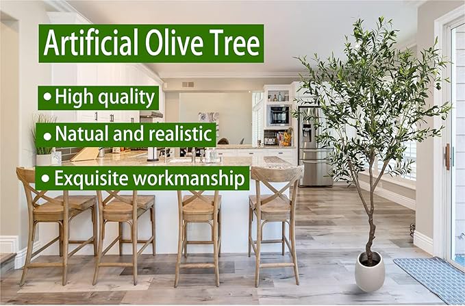 Artificial Olive Tree 7ft(82in,2200+Uv Protection Leaf) Tall,Faux Olive Tree Indoor Artificial Tree for Modern Home Office Living Room Floor Decor Indoor