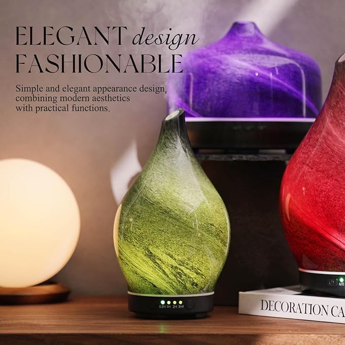 Porseme 150ml Essential Oil Diffuser Glass Color Changing Aroma Air Diffusers Aromatherapy Ultrasonic Cool Mist Humidifier 6 Running Hours Waterless Auto-Off for Sleeping Yoga Office Spa (Obsidian)