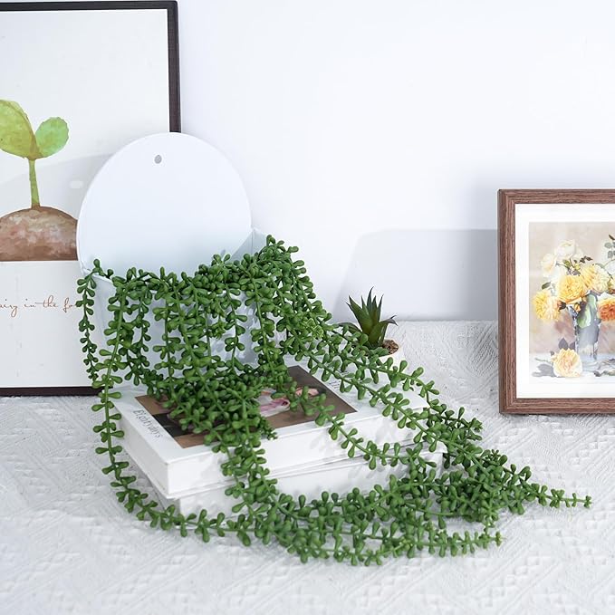4 Pack String of Pearls Artificial Plant with Wall Planters 29.5 Inch Faux Hanging Succulents Pearl Fake Draping Plants in Pots for Home Indoor Outdoor Shelf Wall Decor