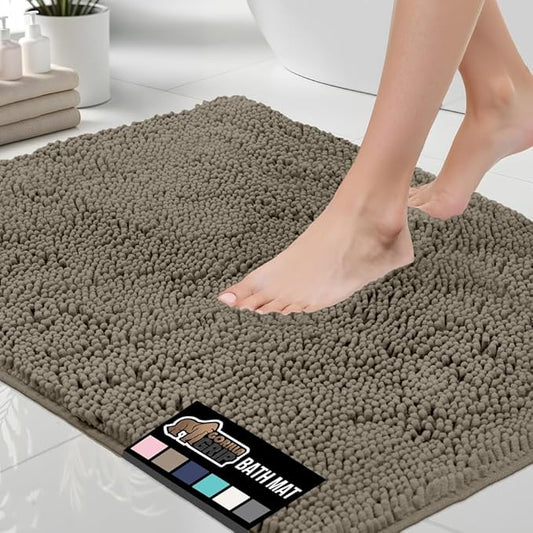 GORILLA GRIP Bath Rug Mat 36x24, Thick Soft Absorbent Chenille, Quick Dry Microfiber Mats, Rubber Backing Washable Shower Floor Rugs, Bathmat Runner, US Designed Bathroom Home Decor Accessories Latte
