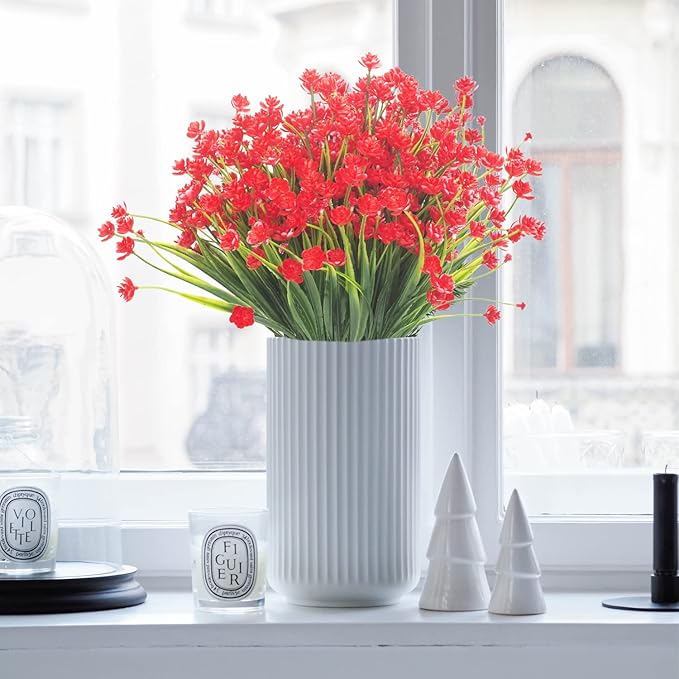 8 Bundles Artificial Daffodil Outdoors Flowers (Red-Daffodil)