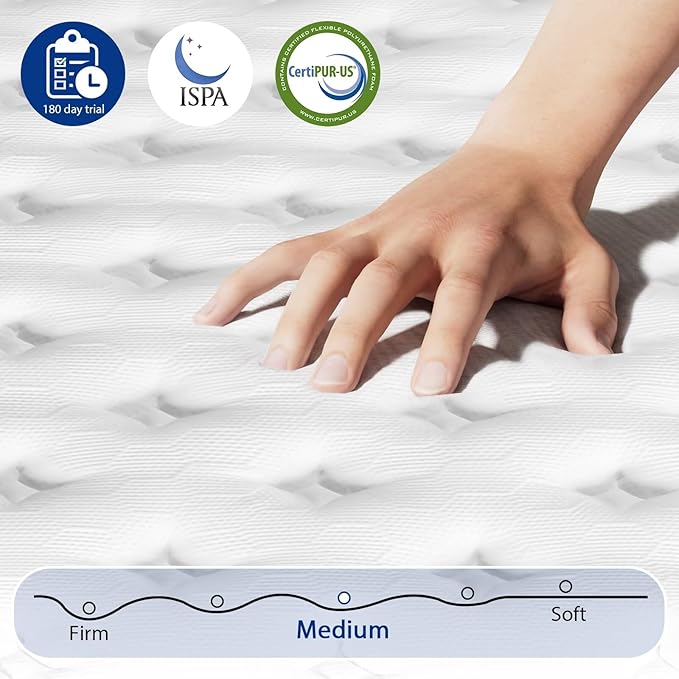 King Size Mattress in a Box 12 Inch Hybrid Mattress [Enhanced Stability], Medium Firm Feel with Memory Foam and Pocket Springs, Reinforced Edge Support