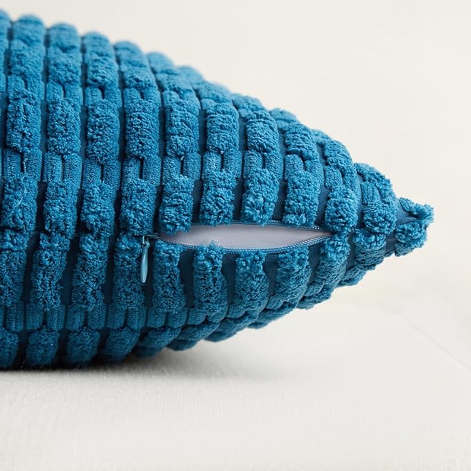 Fancy Homi 2 Packs Teal Decorative Throw Pillow Covers 20x20 Inch for Living Room Couch Bed Sofa, Rustic Farmhouse Boho Home Decor, Soft Striped Corduroy Square Cushion Case 50x50 cm