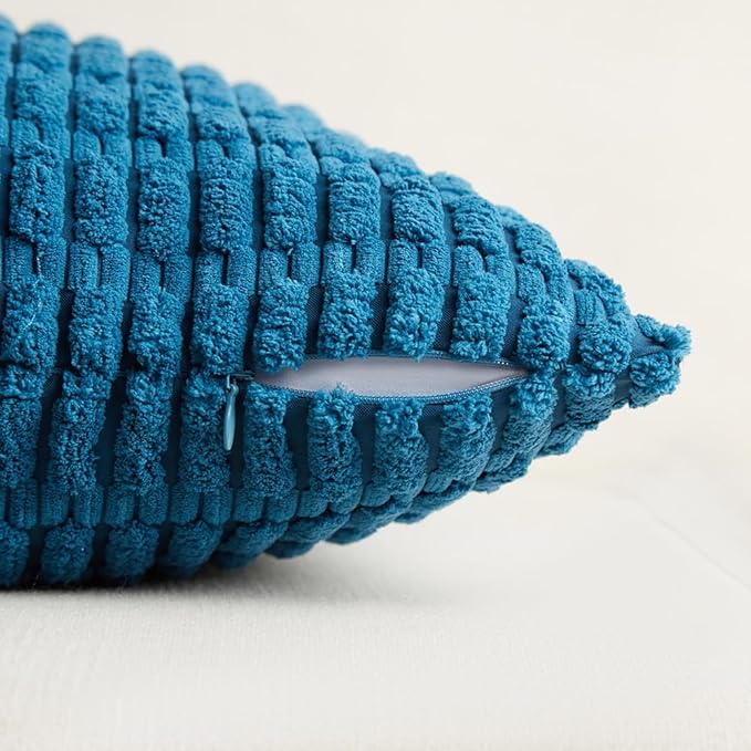 Fancy Homi 2 Packs Teal Decorative Throw Pillow Covers 16x24 Inch for Living Room Couch Bed Sofa, Rustic Farmhouse Fall Home Decor, Soft Striped Corduroy Square Cushion Case 40x60 cm