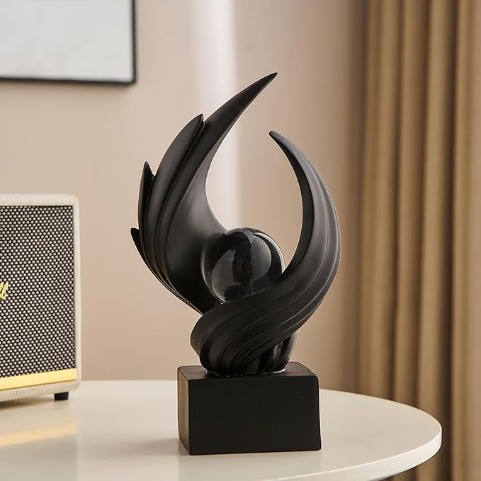 Abstract Art Sculpture, Resin Gold Decorative Statue, Modern White Ornaments for Living Room, Decorativas Modernas for Coffee Table, Entryway & Office Collectibles (Black)