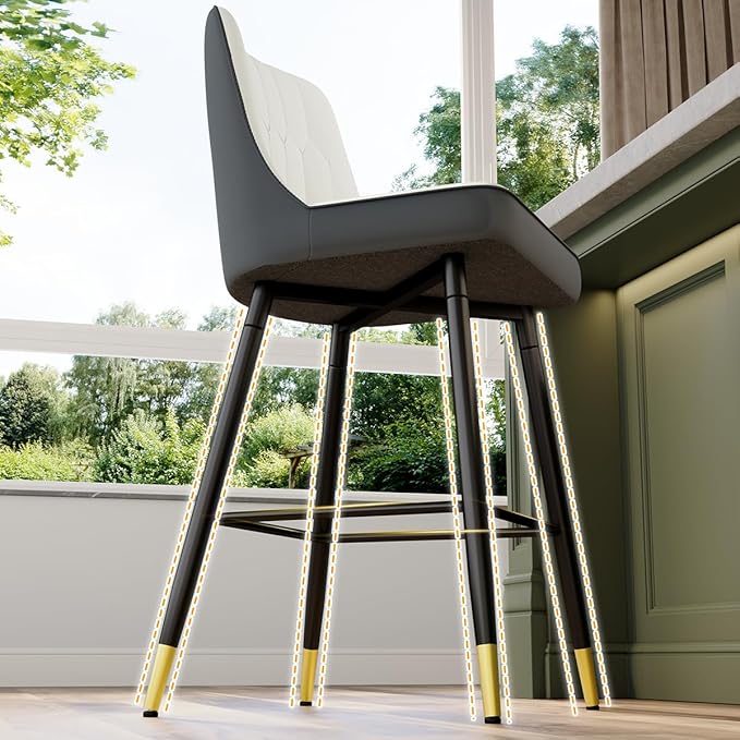 Bar Stools Set of 6,27" Counter Height Bar Stools Set of 6,Faux Leather Counter Stools with Soft Padded Seat & Curved Backrest,Modern Kitchen Island Chairs for Dining Café