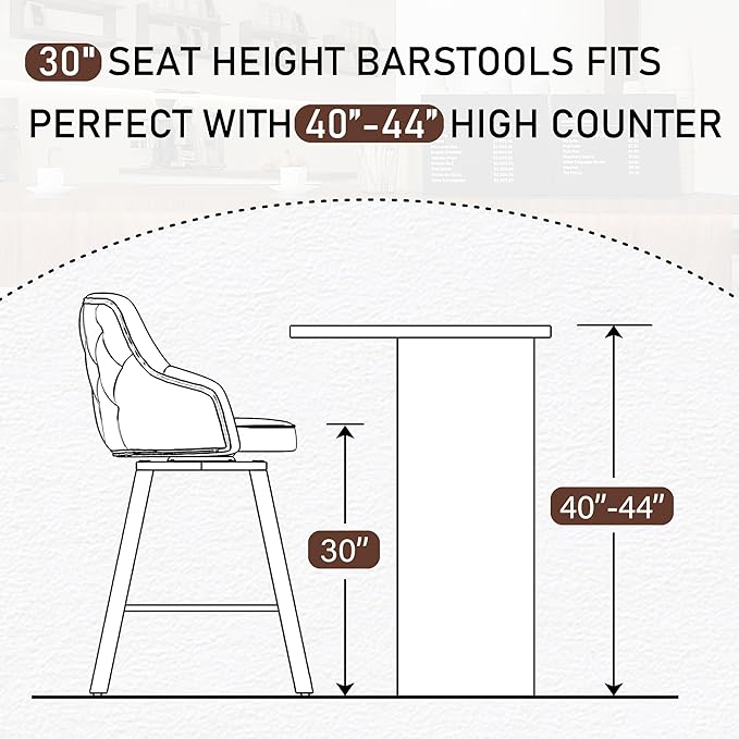 Bar Stools Set of 2, 30" Swivel Bar Height Barstools with High Back, Faux Leather Kitchen Barstool Bar Height for Kitchen Island (Dark Brown, 2PCS 30" Bar Stools)