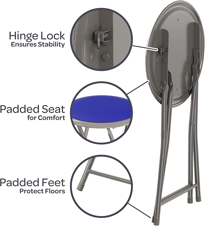 Folding Stool - Backless 18-Inch Stool with 225lb Capacity for Kitchen or Rec Room - Portable Indoor Counter Bar Stools by Lavish Home (Blue)