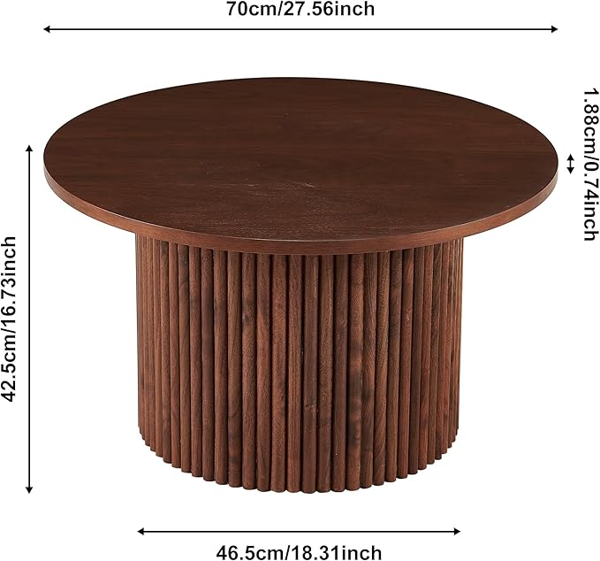 27.5'' Round Dining Table for 4, Modern Wood Farmhouse Kitchen Circle Table with Sturdy Cylindrical Pedastal, Dinner Tables for Dining Room, Living Room Walnut