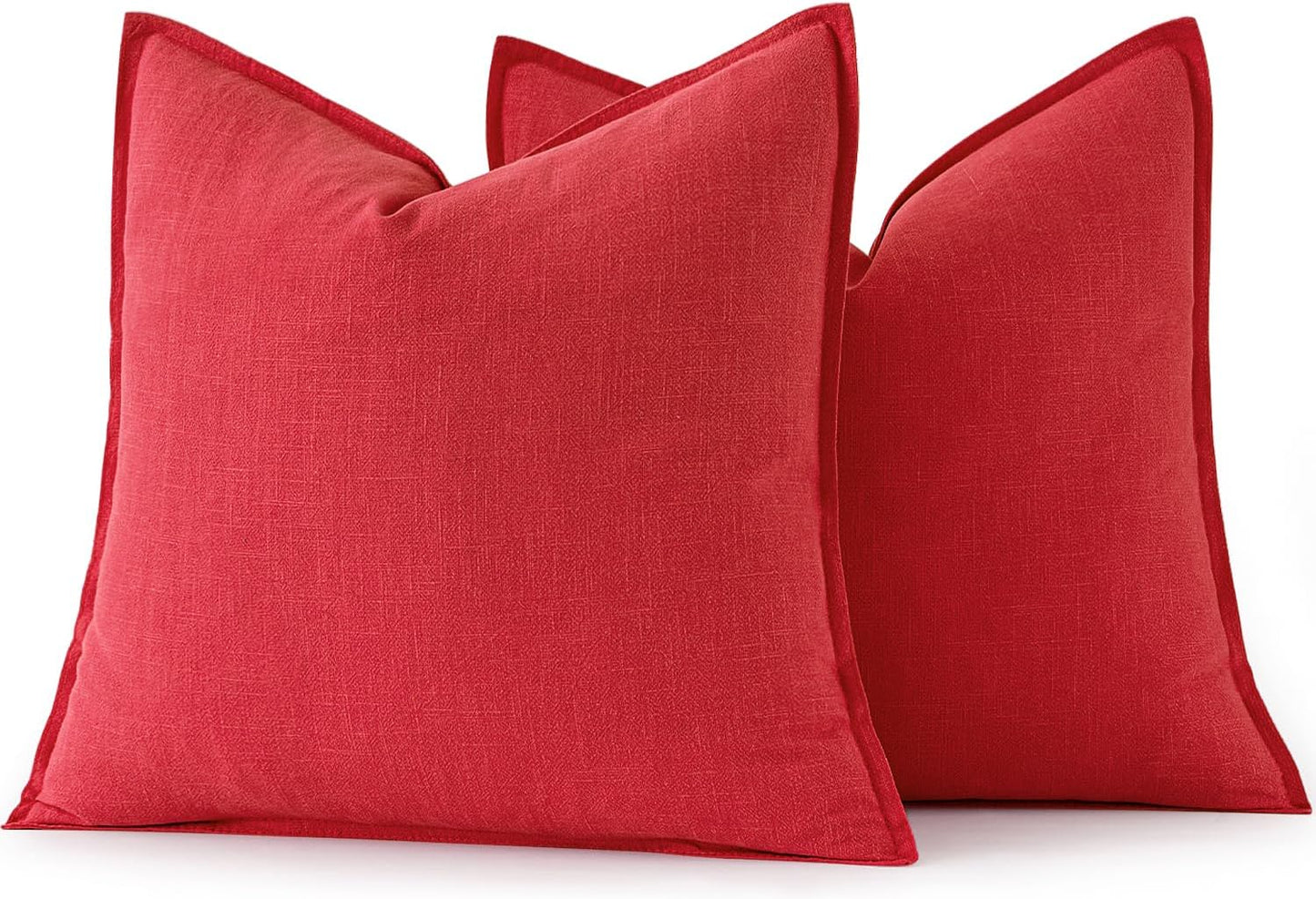 MIULEE Decorative Linen Euro Sham Pillow Covers 24x24 Red Boho Farmhouse Neutral Couch Throw Pillows for Bed Pack of 2 Accent Modern Pillowcase Sofa Livingroom Home Decor