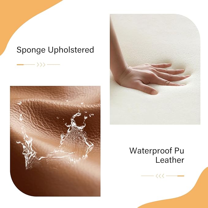 Mid Century Modern Counter Stools Set of 2, 27" Swivel Bar Stools with Metal Legs, Faux Leather Upholstered Bar Chairs with Footrest for Kitchen Island & Dining Tables, Brown