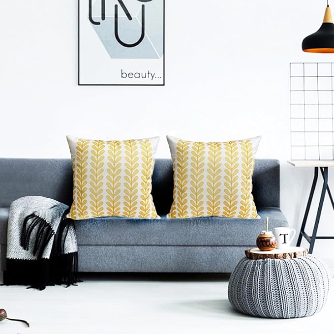 Decorative Throw Pillow Covers Set of 2 Chrome Yellow Pillow Covers 20x20 Inch Throw Pillow Cover Linen Pillowcase Modern Boho Farmhouse Outdoor Pillow Covers for Couch Sofa Living Room