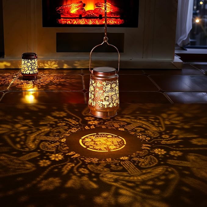 Homemory Solar Lanterns Mushroom Lights Outdoor Waterproof Garden Decor Women Gifts for Birthday, LED Hanging Solar Lights Metal Lantern Decoration Outside for Yard, Patio, Backyard, Porch, Lawn