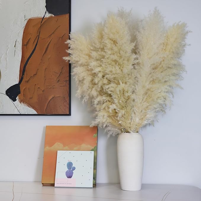15pcs 40''Dried Pampas Grass Decor Tall-Large pompas Grass-Natural Beige Tall Pampas Grass for Floor Vase,Wedding,Party,Farmhouse,Living Room Floor,Boho Home Decor