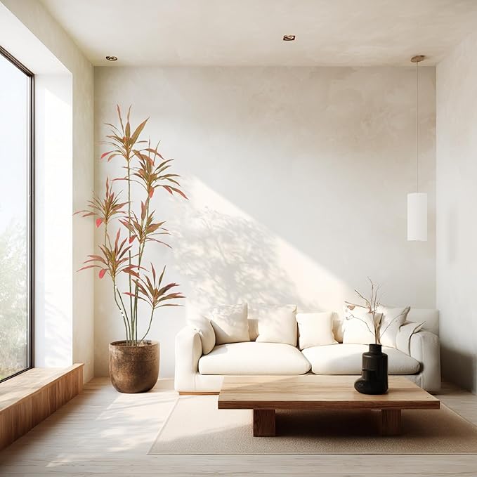 Artificial Cordyline Plant, Indoor Potted Plant, 6 Stems with Black Planter, Suitable for Large Indoor Living Room Decorations, Potted Plants, and Window Display Scenes (Red-7ft)