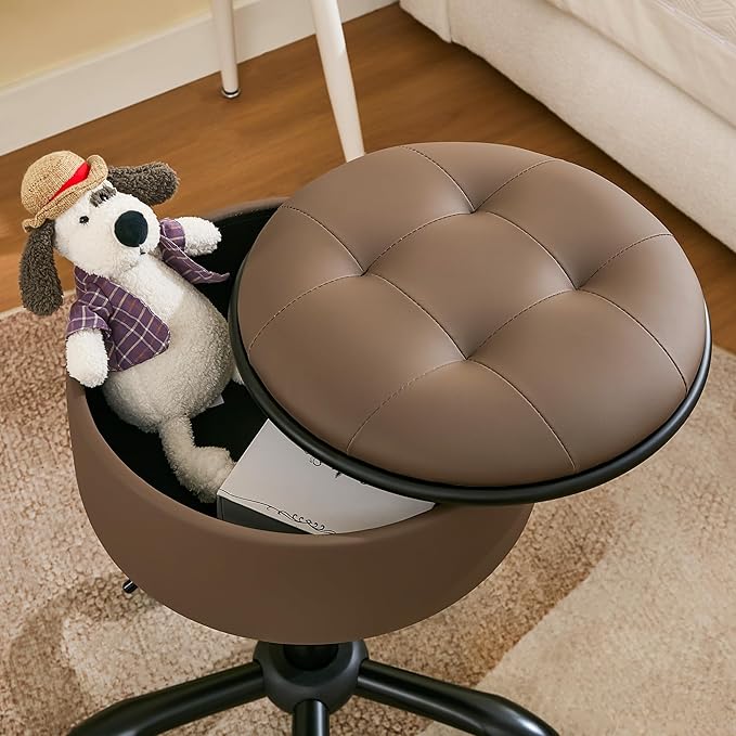 Rolling Salon Stool, Adjustable Tattoo Stool 20.67’’-24.61’’, Coffee Brown Esthetician Swivel Chair