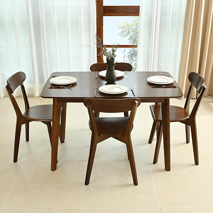 DELAVIN Soild Wood Dining Chairs Set of 4, Oak Wood Kitchen Chairs, Dining Room Chairs, Walnut
