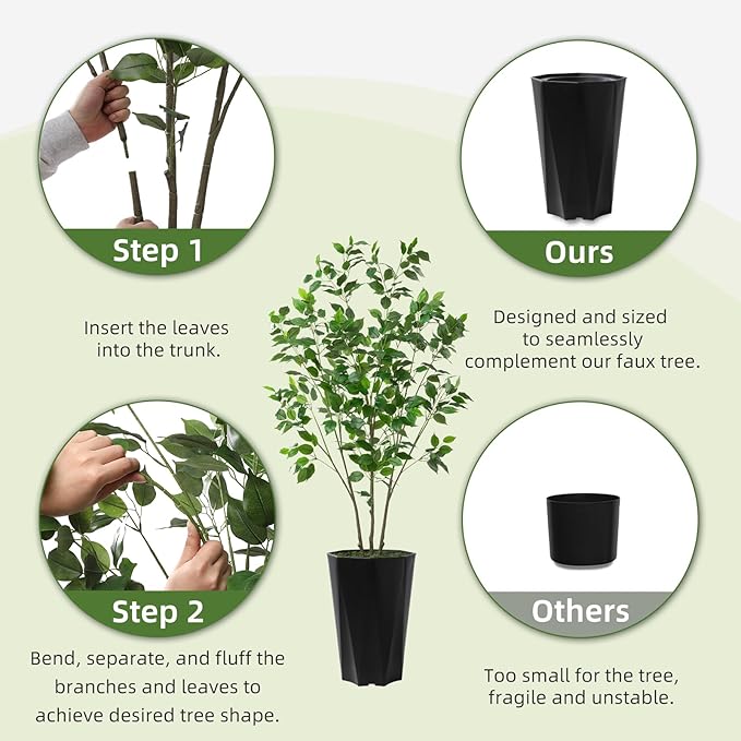 Artificial Ficus Plant Indoor 5FT Fake Tree with White Diamond Planter Faux Ficus Tall Fake Floor Plant in Pot Artificial Trees for Home Office Living Room Decor Indoor